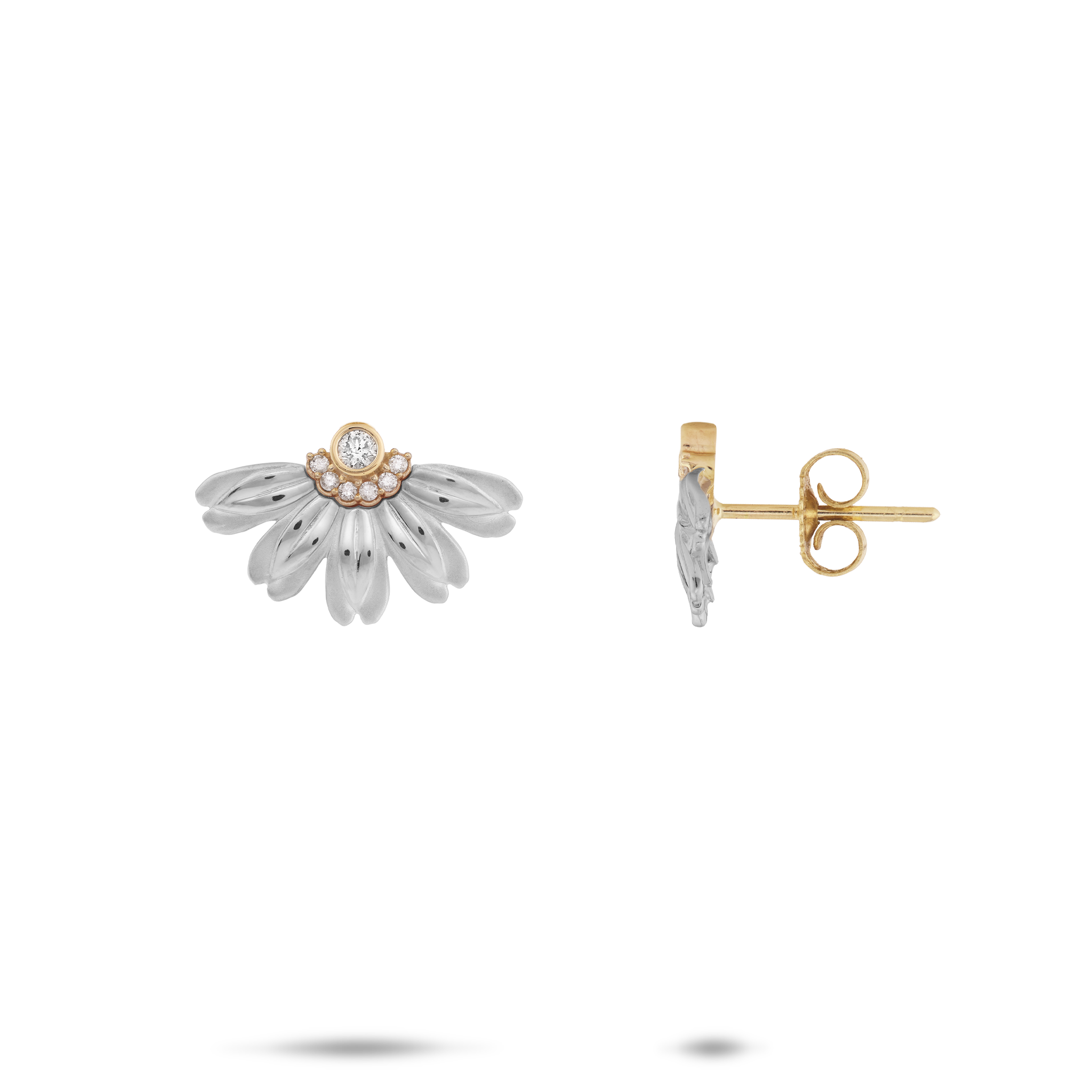 Beach Naupaka Earrings in Two Tone Gold with Diamonds
