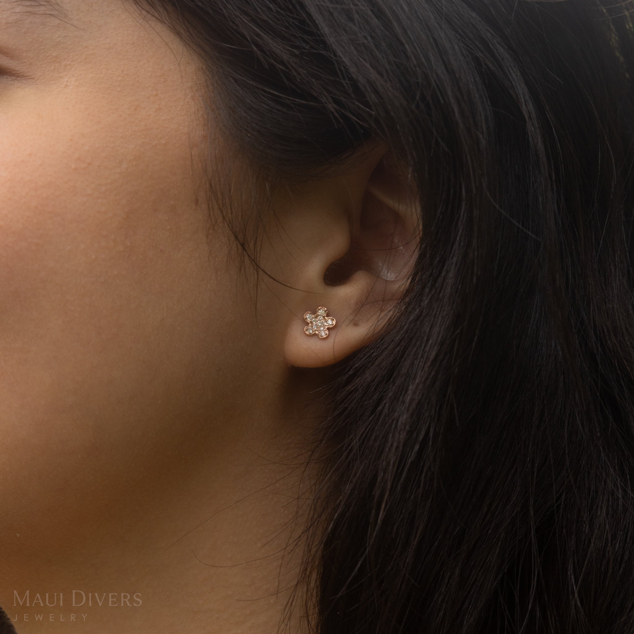 Plumeria Earrings in Rose Gold with Diamonds - 7mm