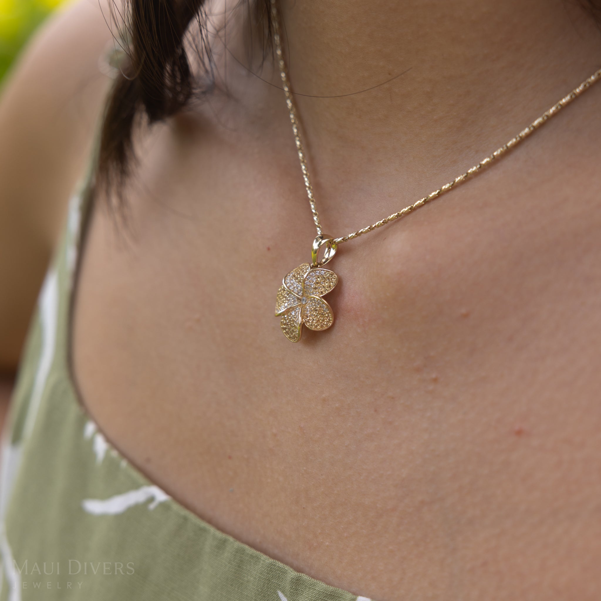 Plumeria Yellow Sapphire Pendant in Gold with Diamonds - 20mm