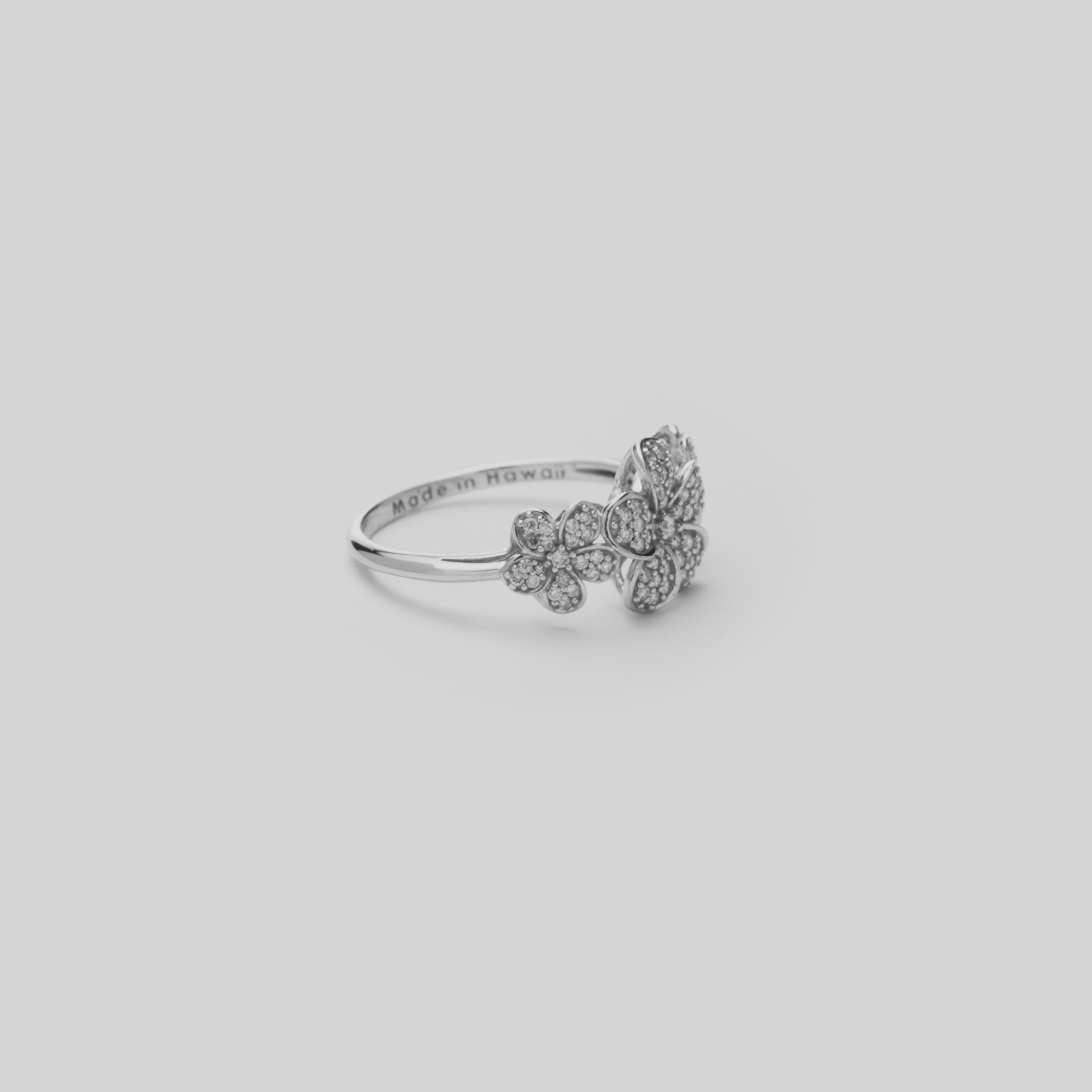 Video showcasing the 10mm Plumeria Ring in 14k White Gold with Diamonds