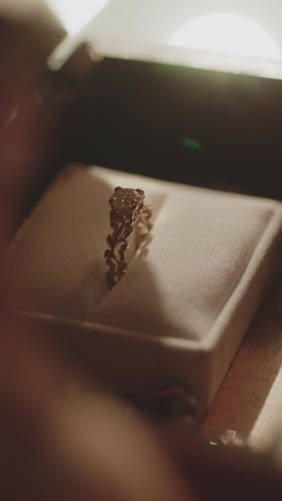 Video of 15 seconds Engagement Commercial showcasing the Living Heirloom Engagement Ring and a couple getting engaged on a beach