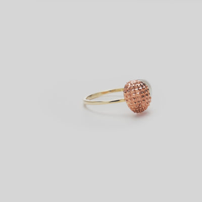 Video showcasing the 1mm Lychee Mother of Pearl Ring in 14k Two Tone Gold