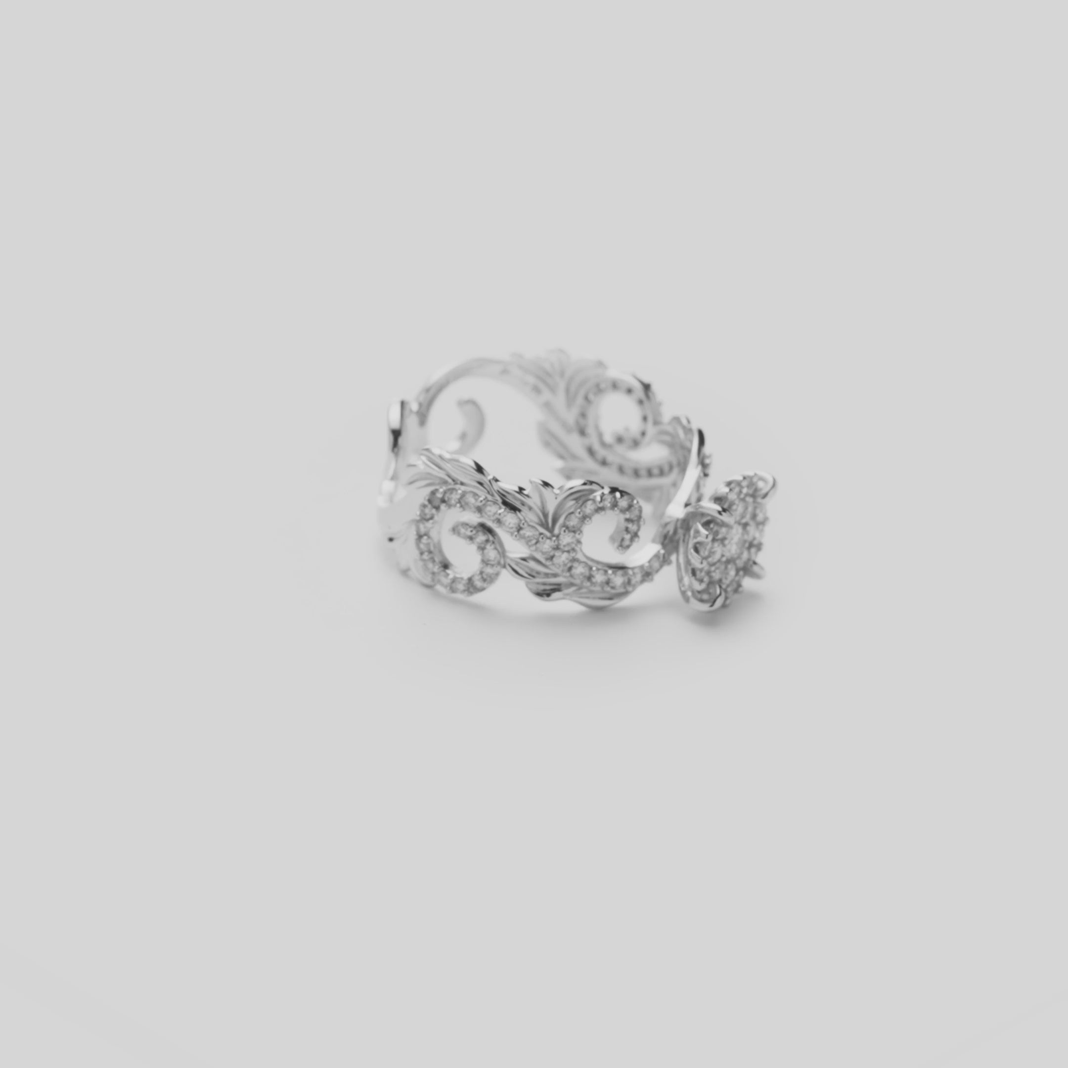 Video showcasing the Hawaiian Heirloom Engagement Ring in 14k White Gold with Diamonds