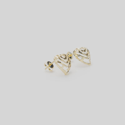 11mm Aloha Heart Earrings in Gold on a white turntable