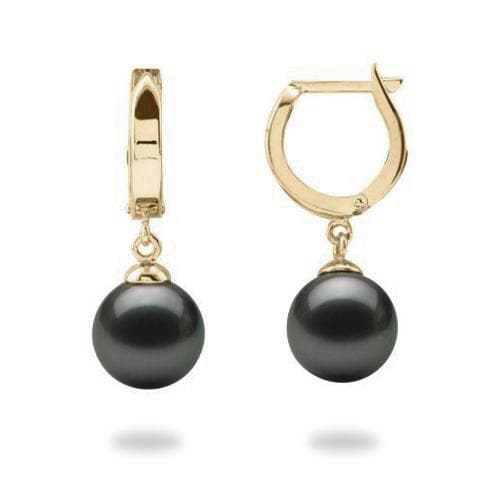 Tahitian Black Pearl Earrings in Gold (9-10mm)-Maui Divers Jewelry