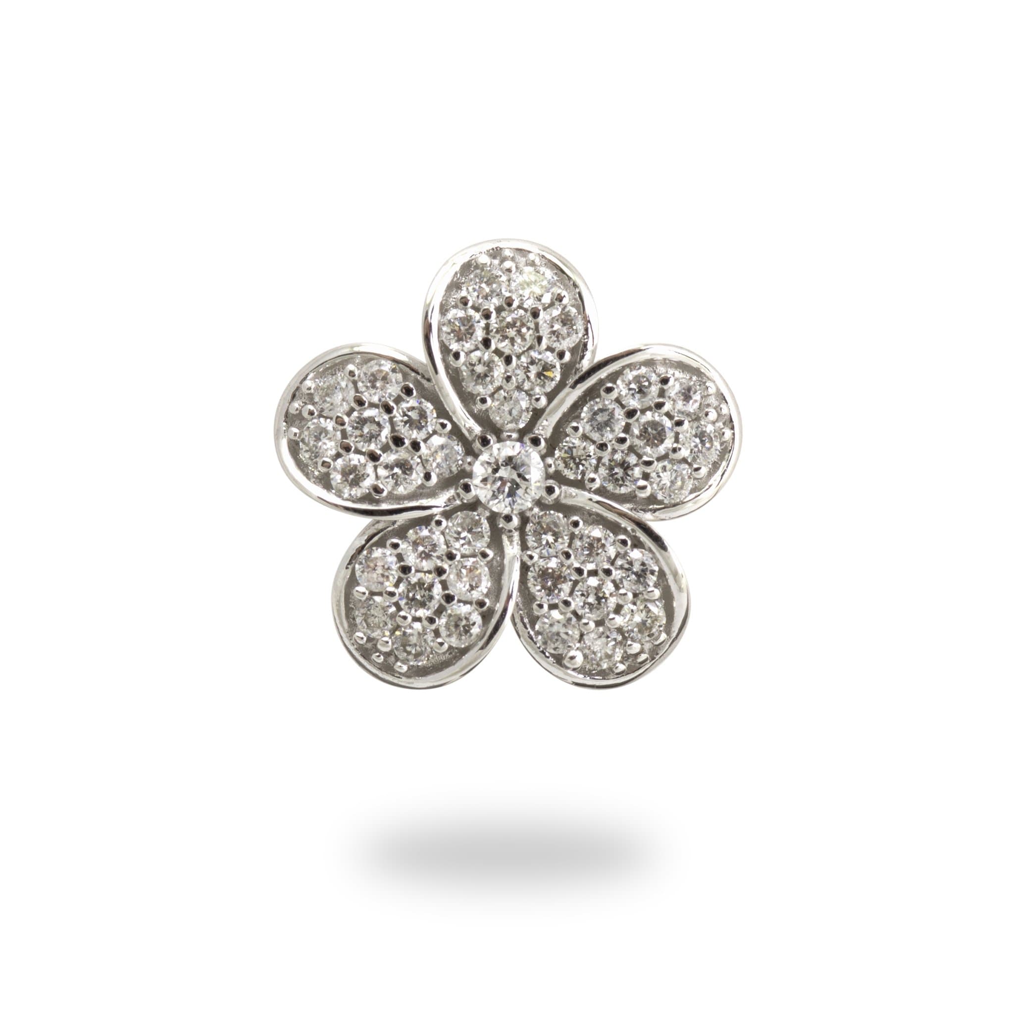 Plumeria Pendant in White Gold with Diamonds - 11mm-Maui Divers Jewelry