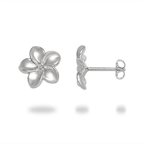 Plumeria Earrings in Sterling Silver - 13mm-Maui Divers Jewelry