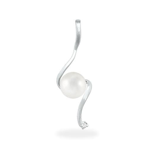 Pick A Pearl Waterfall Pendant in White Gold with Diamond with White Pearl - Maui Divers Jewelry