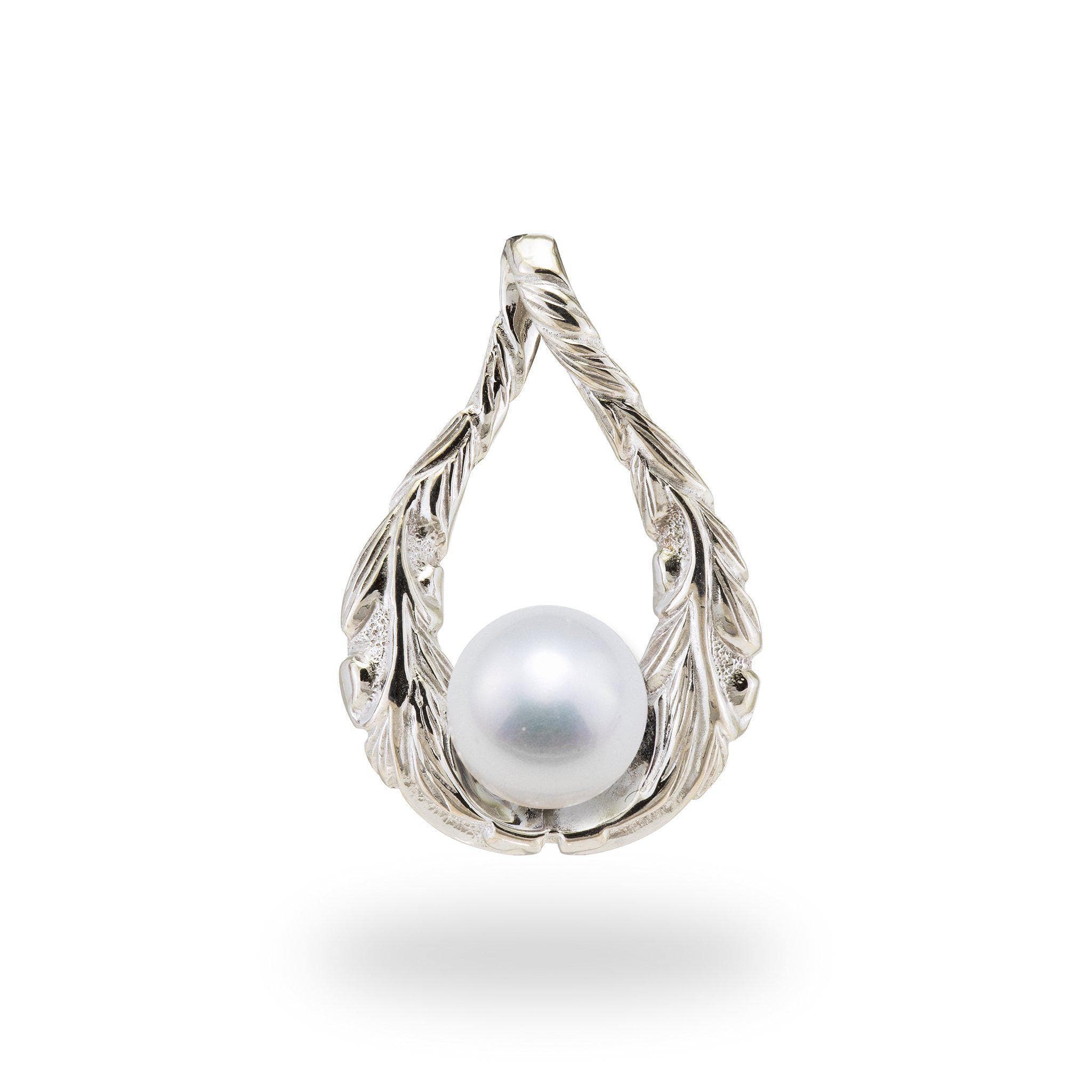 Old English Scroll Drop Pendant Mounting in Sterling Silver with White Pearl - Maui Divers Jewelry