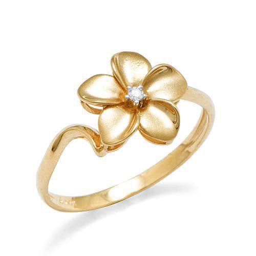 Plumeria Ring in Gold with Diamond - 11mm-Maui Divers Jewelry